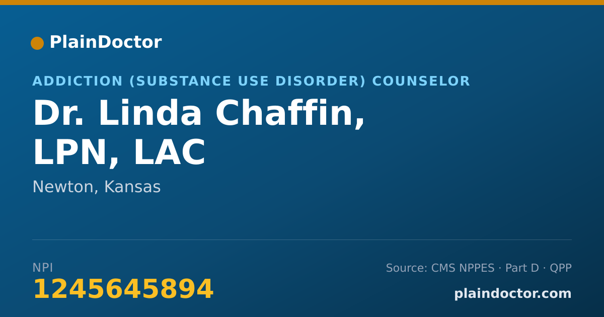 Shareable card for Linda Chaffin, LPN, LAC - Addiction (Substance Use Disorder) Counselor, Newton, KS
