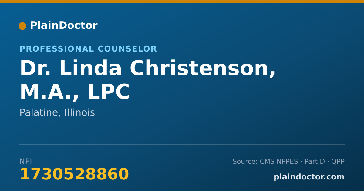 Shareable card for Linda Christenson, M.A., LPC - Professional Counselor, Palatine, IL