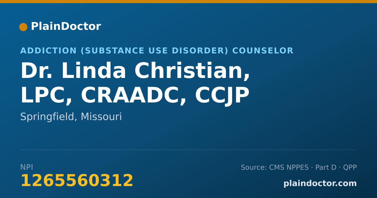 Shareable card for Linda Christian, LPC, CRAADC, CCJP - Addiction (Substance Use Disorder) Counselor, Springfield, MO