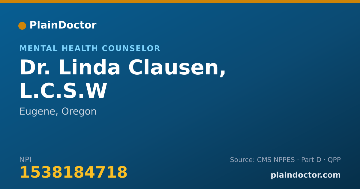 Shareable card for Linda Clausen, L.C.S.W - Mental Health Counselor, Eugene, OR