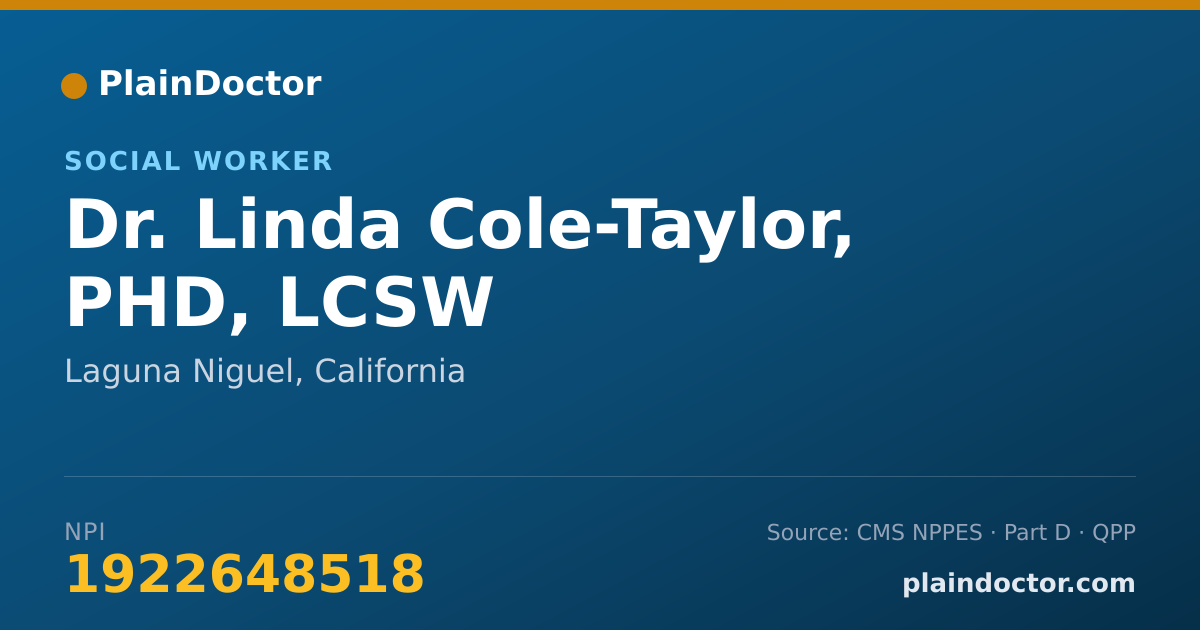 Shareable card for Linda Cole-Taylor, PHD, LCSW - Social Worker, Laguna Niguel, CA