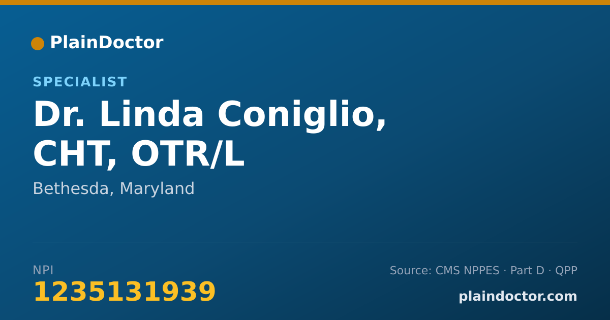 Shareable card for Linda Coniglio, CHT, OTR/L - Specialist, Bethesda, MD