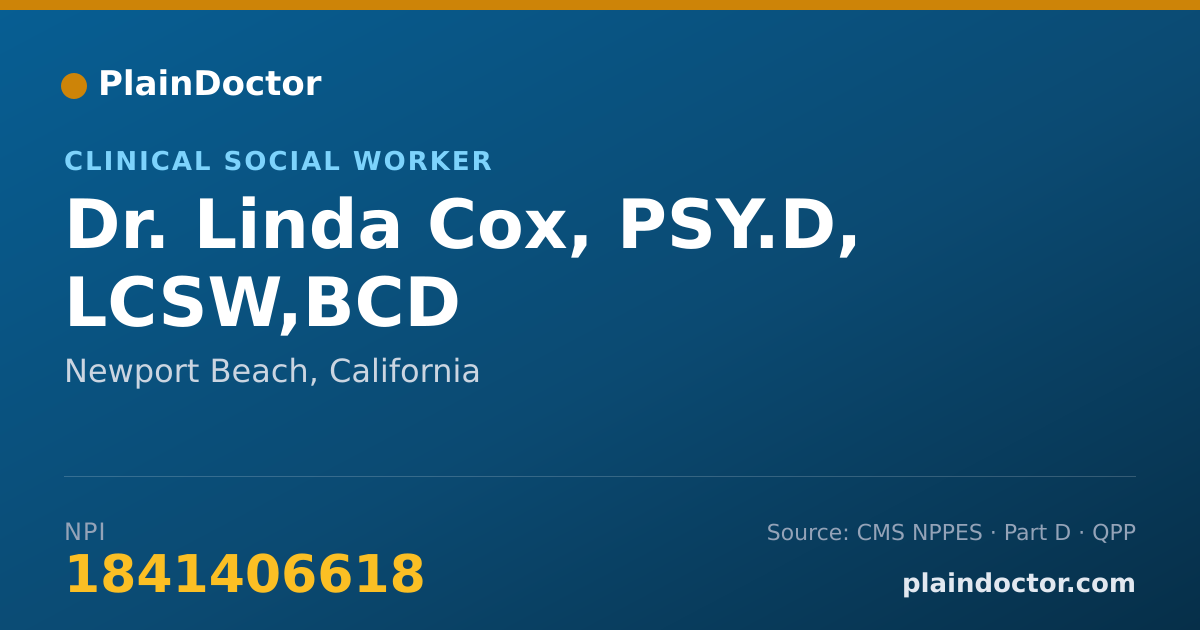 Shareable card for Linda Cox, PSY.D, LCSW,BCD - Clinical Social Worker, Newport Beach, CA
