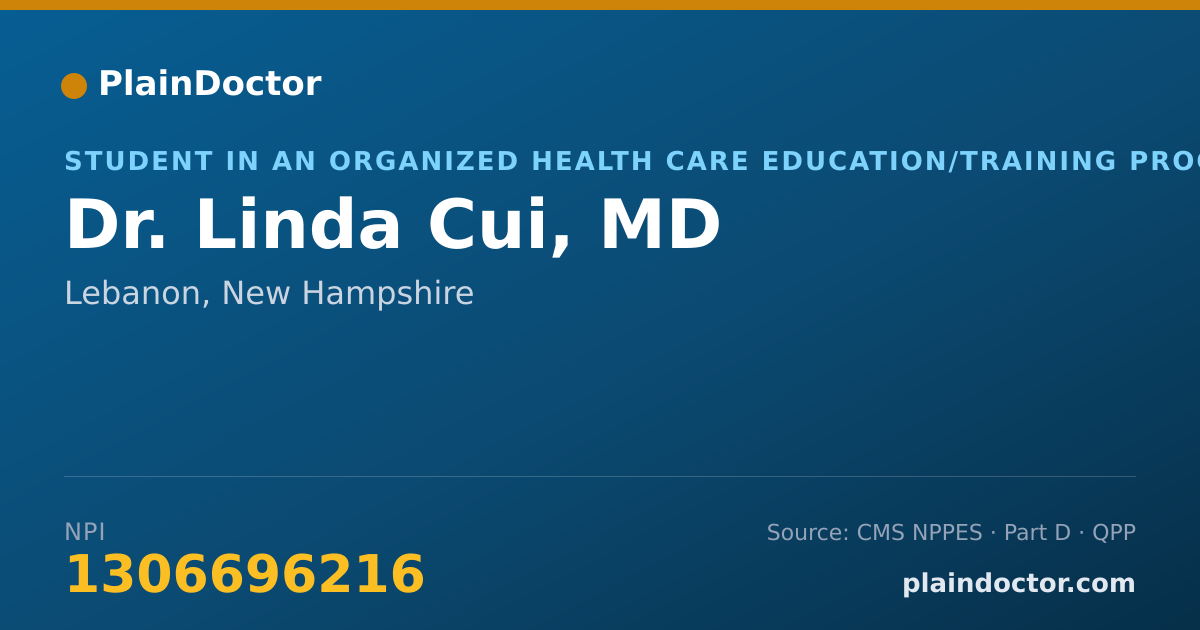 Shareable card for Linda Cui, MD - Student in an Organized Health Care Education/Training Program, Lebanon, NH