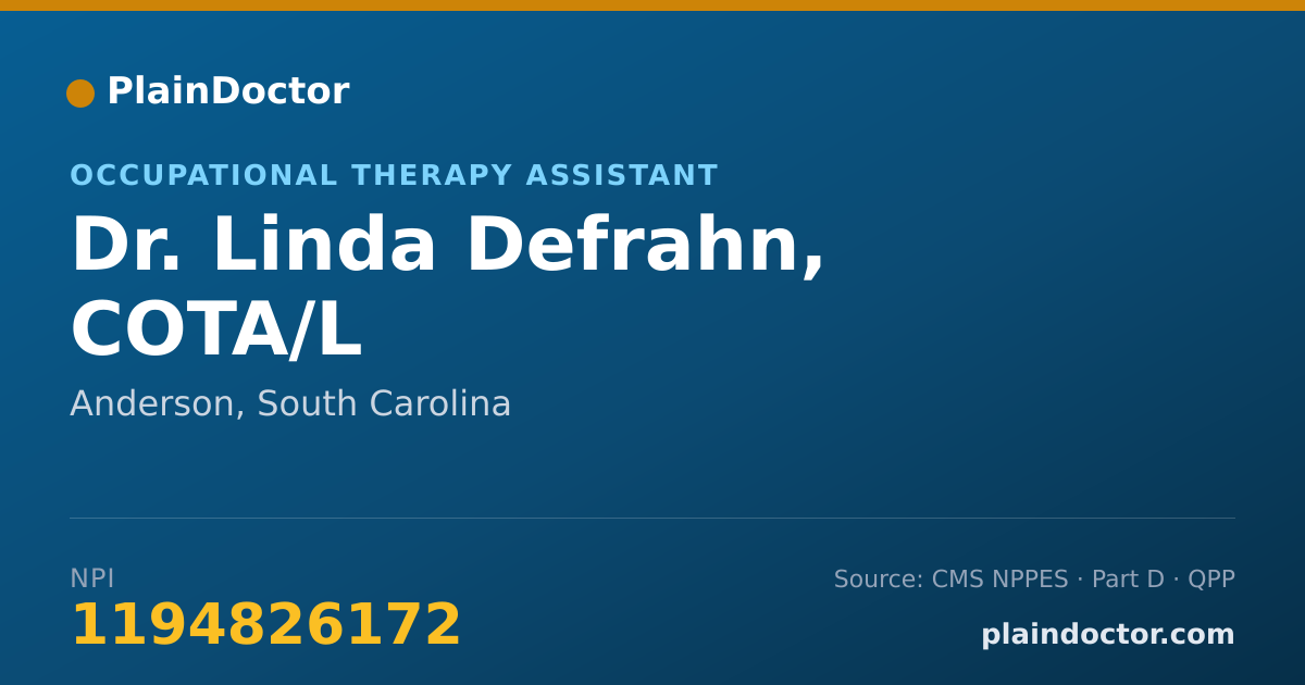 Shareable card for Linda Defrahn, COTA/L - Occupational Therapy Assistant, Anderson, SC