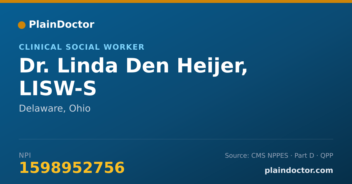 Shareable card for Linda Den Heijer, LISW-S - Clinical Social Worker, Delaware, OH