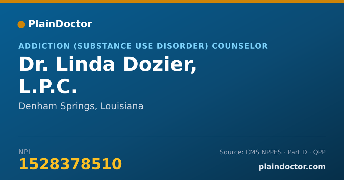 Shareable card for Linda Dozier, L.P.C. - Addiction (Substance Use Disorder) Counselor, Denham Springs, LA