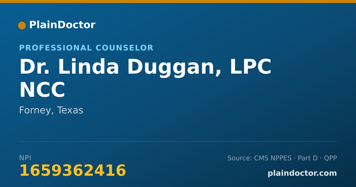 Shareable card for Linda Duggan, LPC  NCC - Professional Counselor, Forney, TX