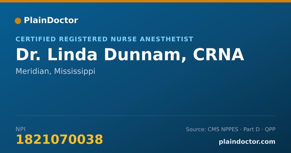 Shareable card for Linda Dunnam, CRNA - Certified Registered Nurse Anesthetist, Meridian, MS