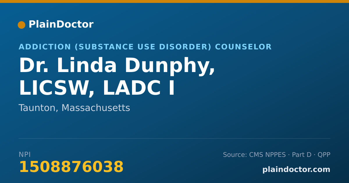 Shareable card for Linda Dunphy, LICSW, LADC I - Addiction (Substance Use Disorder) Counselor, Taunton, MA