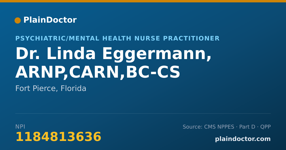 Shareable card for Linda Eggermann, ARNP,CARN,BC-CS - Psychiatric/Mental Health Nurse Practitioner, Fort Pierce, FL
