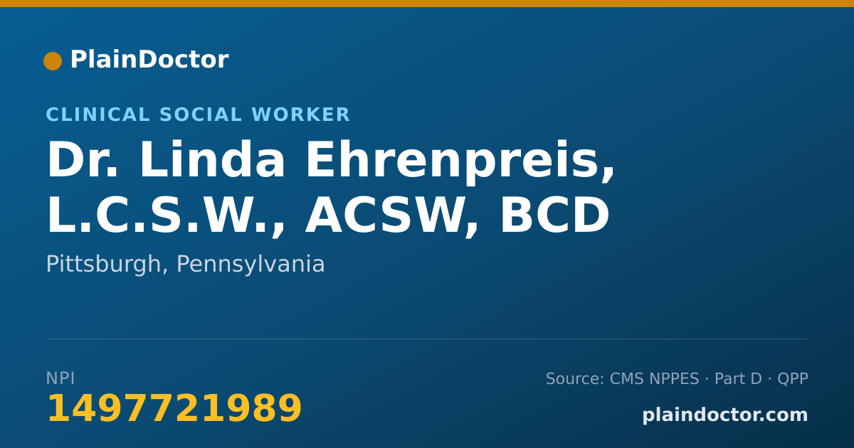 Shareable card for Linda Ehrenpreis, L.C.S.W., ACSW, BCD - Clinical Social Worker, Pittsburgh, PA