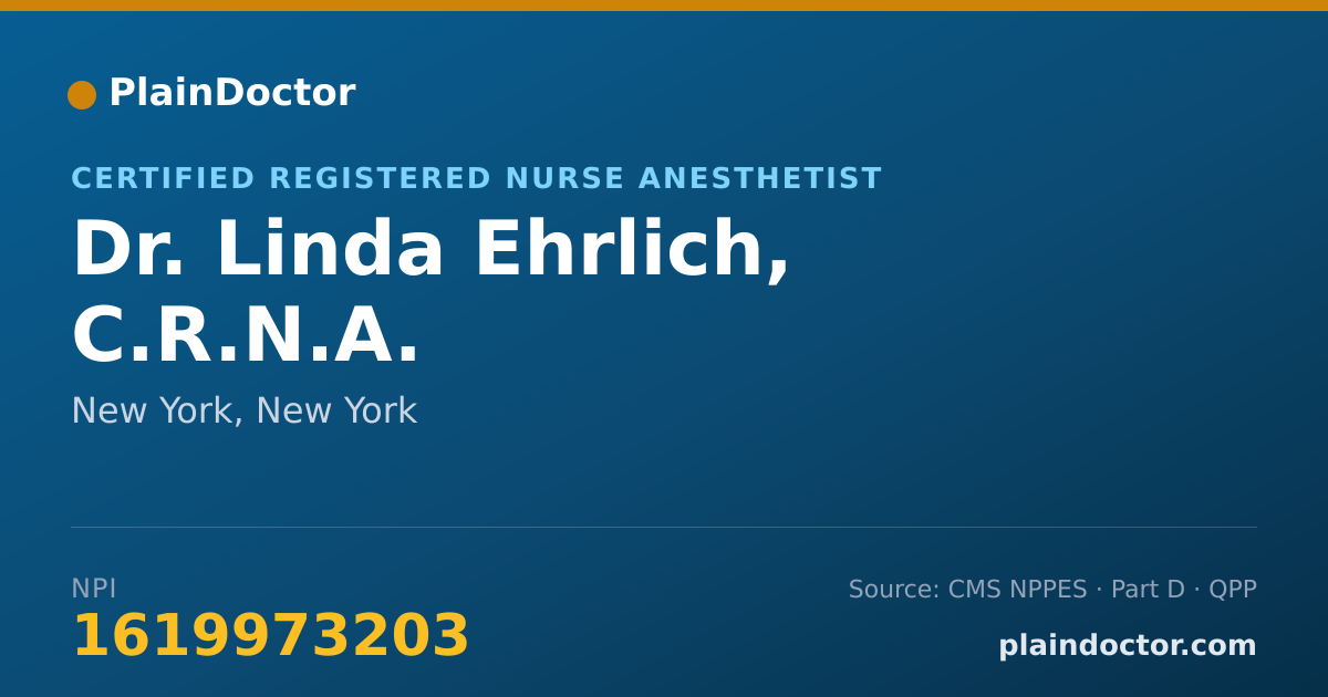 Shareable card for Linda Ehrlich, C.R.N.A. - Certified Registered Nurse Anesthetist, New York, NY