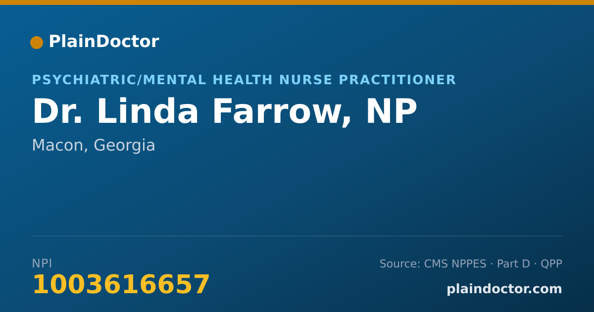 Shareable card for Linda Farrow, NP - Psychiatric/Mental Health Nurse Practitioner, Macon, GA