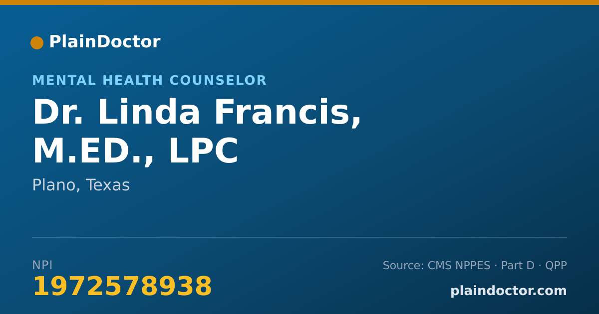 Shareable card for Linda Francis, M.ED., LPC - Mental Health Counselor, Plano, TX