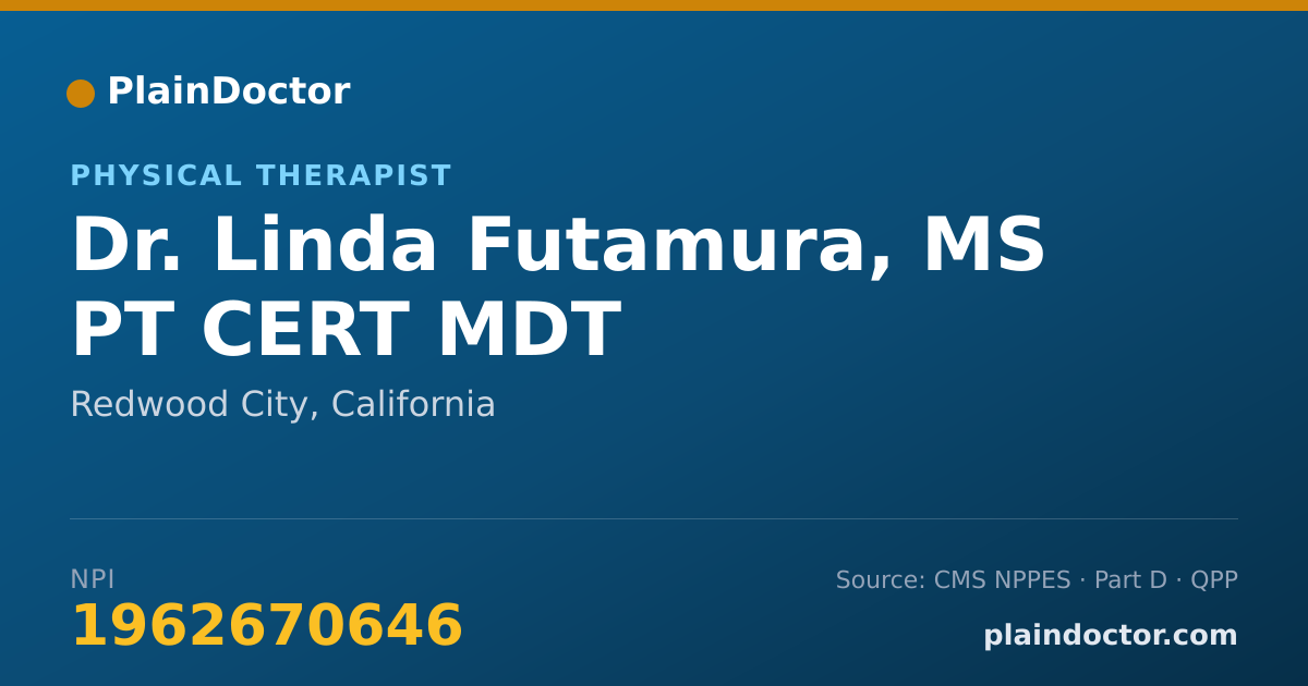 Shareable card for Linda Futamura, MS PT CERT MDT - Physical Therapist, Redwood City, CA