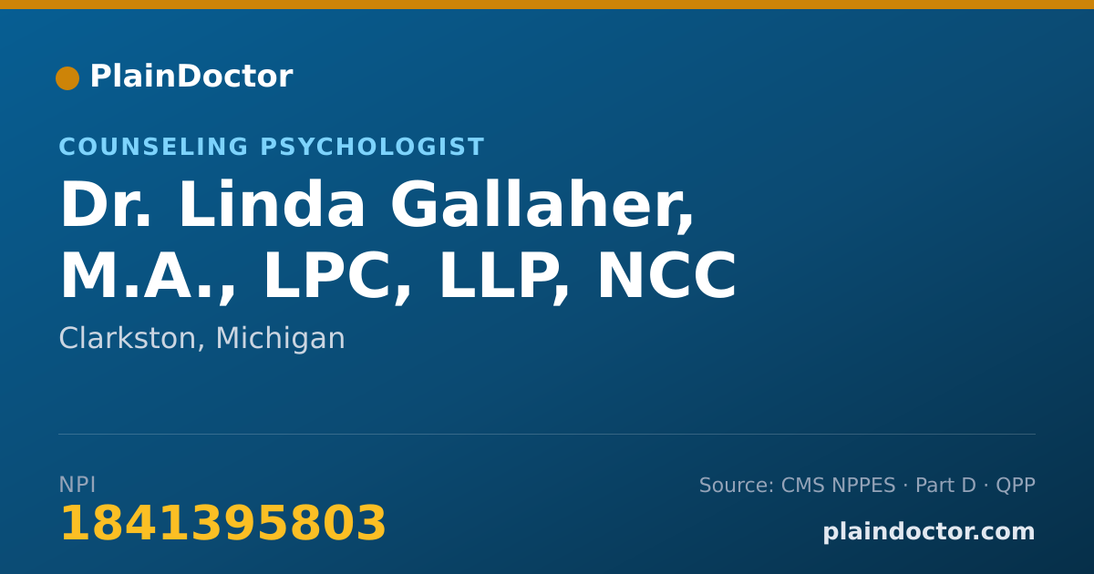 Shareable card for Linda Gallaher, M.A., LPC, LLP, NCC - Counseling Psychologist, Clarkston, MI