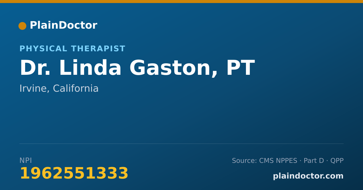 Shareable card for Linda Gaston, PT - Physical Therapist, Irvine, CA