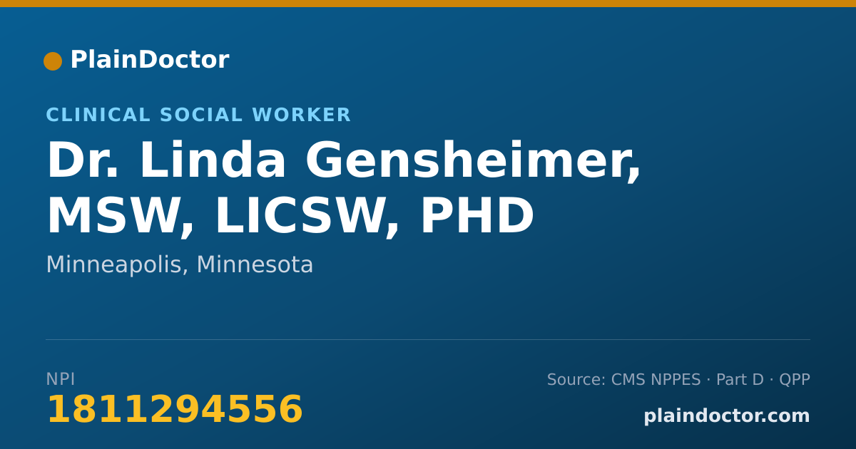 Shareable card for Linda Gensheimer, MSW, LICSW, PHD - Clinical Social Worker, Minneapolis, MN