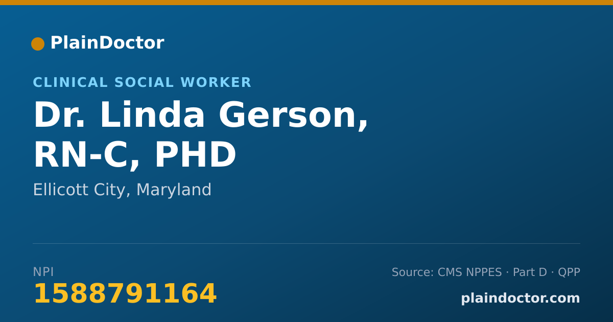Shareable card for Linda Gerson, RN-C, PHD - Clinical Social Worker, Ellicott City, MD