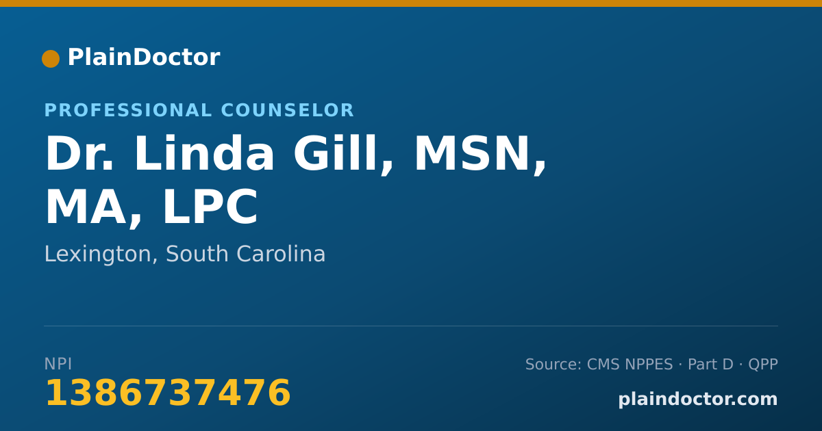 Shareable card for Linda Gill, MSN, MA, LPC - Professional Counselor, Lexington, SC
