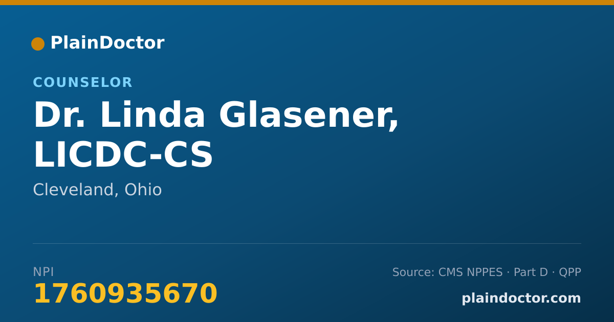 Shareable card for Linda Glasener, LICDC-CS - Counselor, Cleveland, OH
