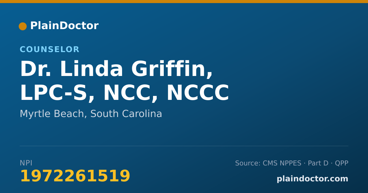 Shareable card for Linda Griffin, LPC-S, NCC, NCCC - Counselor, Myrtle Beach, SC