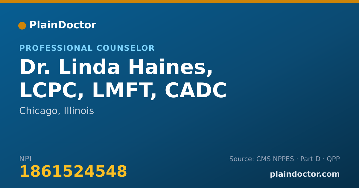Shareable card for Linda Haines, LCPC, LMFT, CADC - Professional Counselor, Chicago, IL
