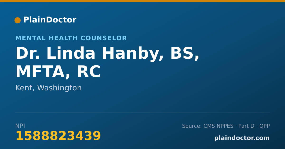 Shareable card for Linda Hanby, BS, MFTA,  RC - Mental Health Counselor, Kent, WA