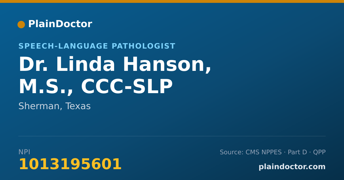 Shareable card for Linda Hanson, M.S., CCC-SLP - Speech-Language Pathologist, Sherman, TX