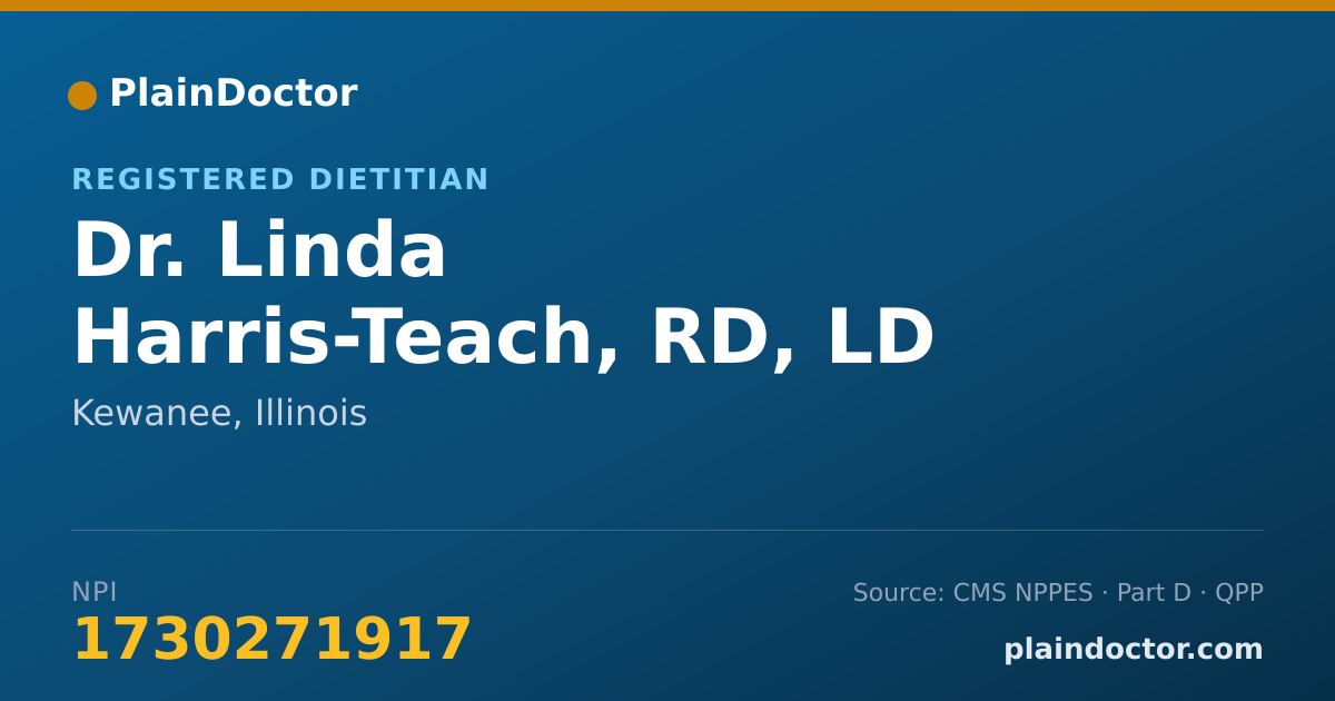 Shareable card for Linda Harris-Teach, RD, LD - Registered Dietitian, Kewanee, IL