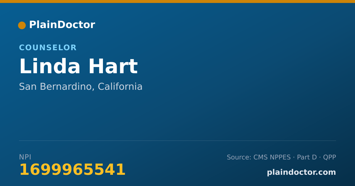 Shareable card for Linda Hart - Counselor, San Bernardino, CA
