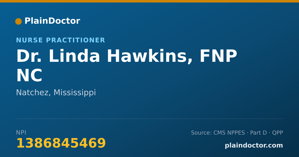 Shareable card for Linda Hawkins, FNP NC - Nurse Practitioner, Natchez, MS