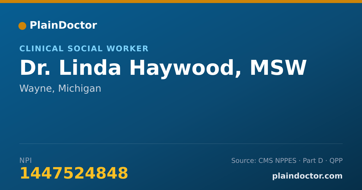 Shareable card for Linda Haywood, MSW - Clinical Social Worker, Wayne, MI
