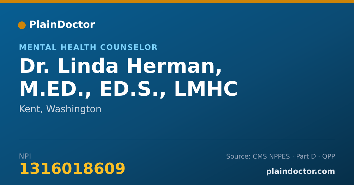 Shareable card for Linda Herman, M.ED., ED.S., LMHC - Mental Health Counselor, Kent, WA