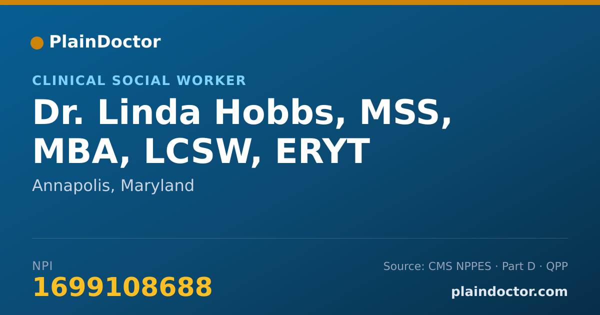 Shareable card for Linda Hobbs, MSS, MBA, LCSW, ERYT - Clinical Social Worker, Annapolis, MD