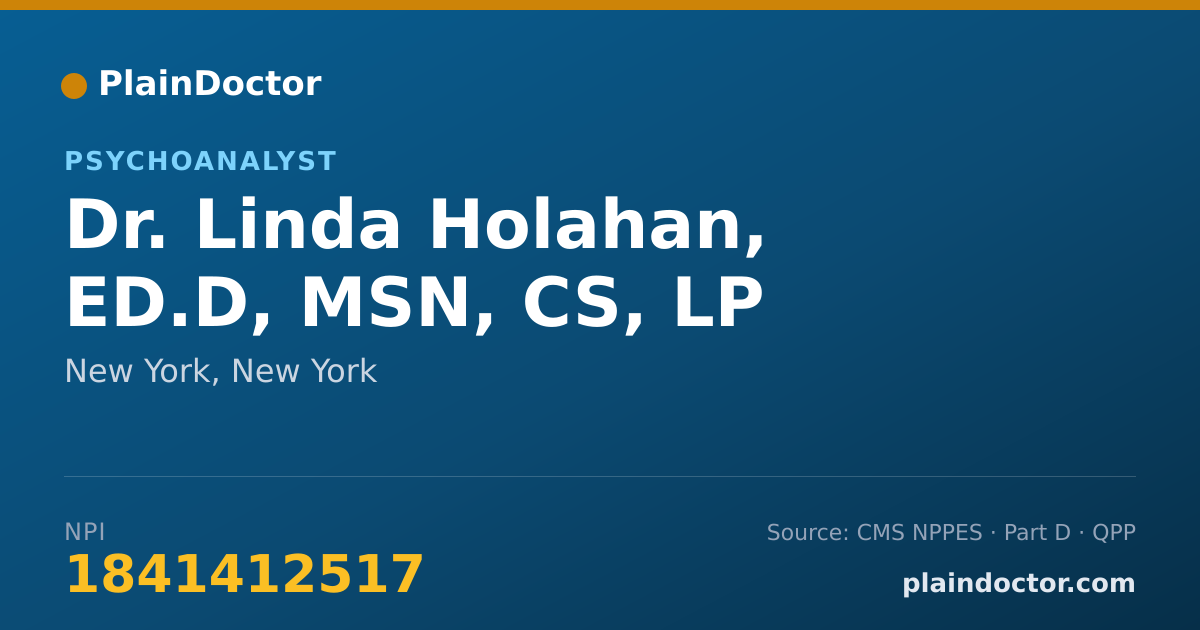 Shareable card for Linda Holahan, ED.D, MSN, CS, LP - Psychoanalyst, New York, NY