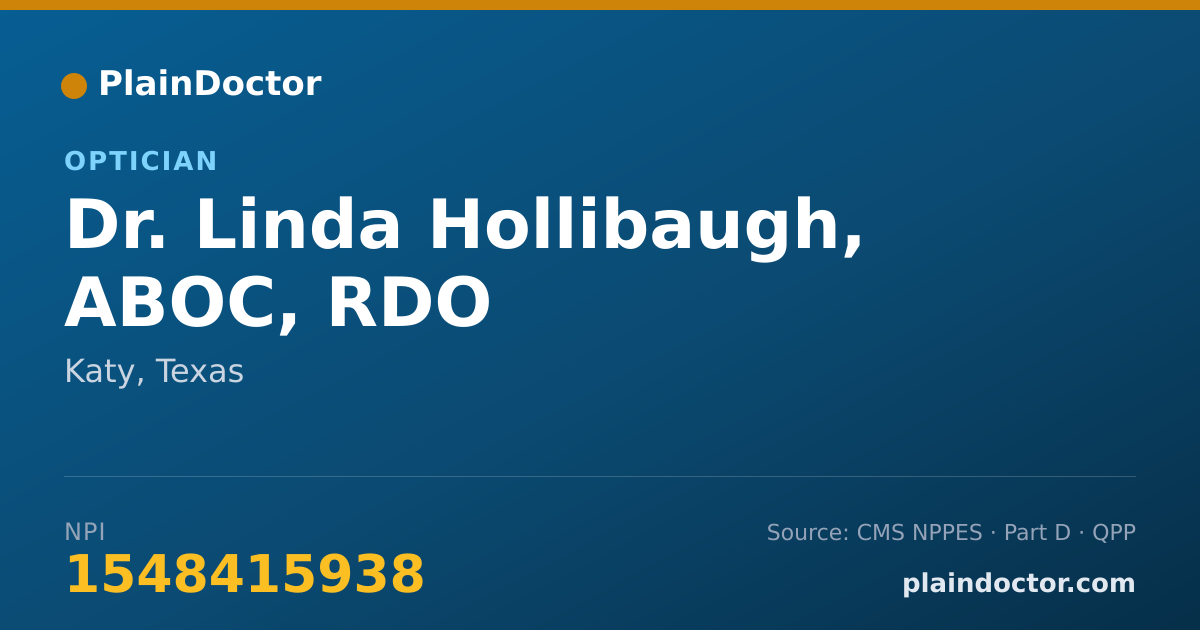 Shareable card for Linda Hollibaugh, ABOC, RDO - Optician, Katy, TX