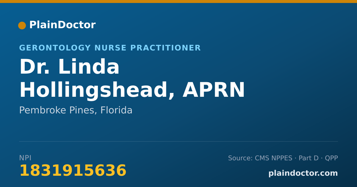 Shareable card for Linda Hollingshead, APRN - Gerontology Nurse Practitioner, Pembroke Pines, FL