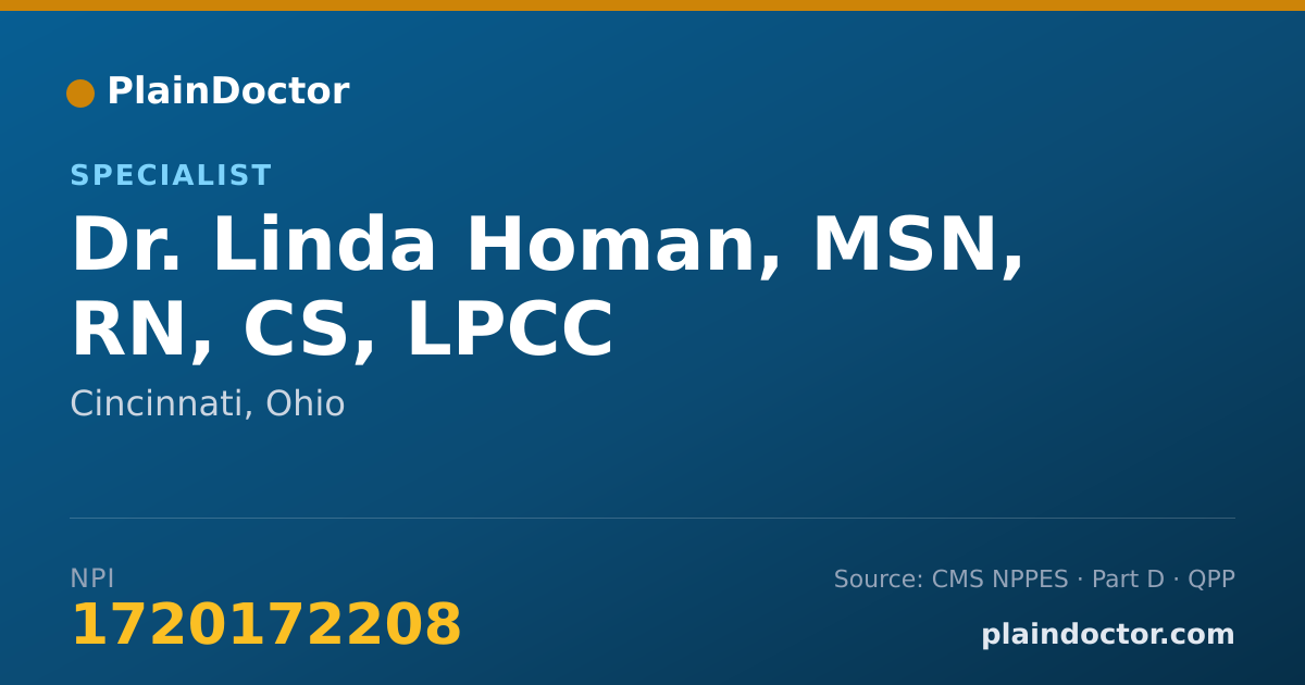 Shareable card for Linda Homan, MSN, RN, CS, LPCC - Specialist, Cincinnati, OH