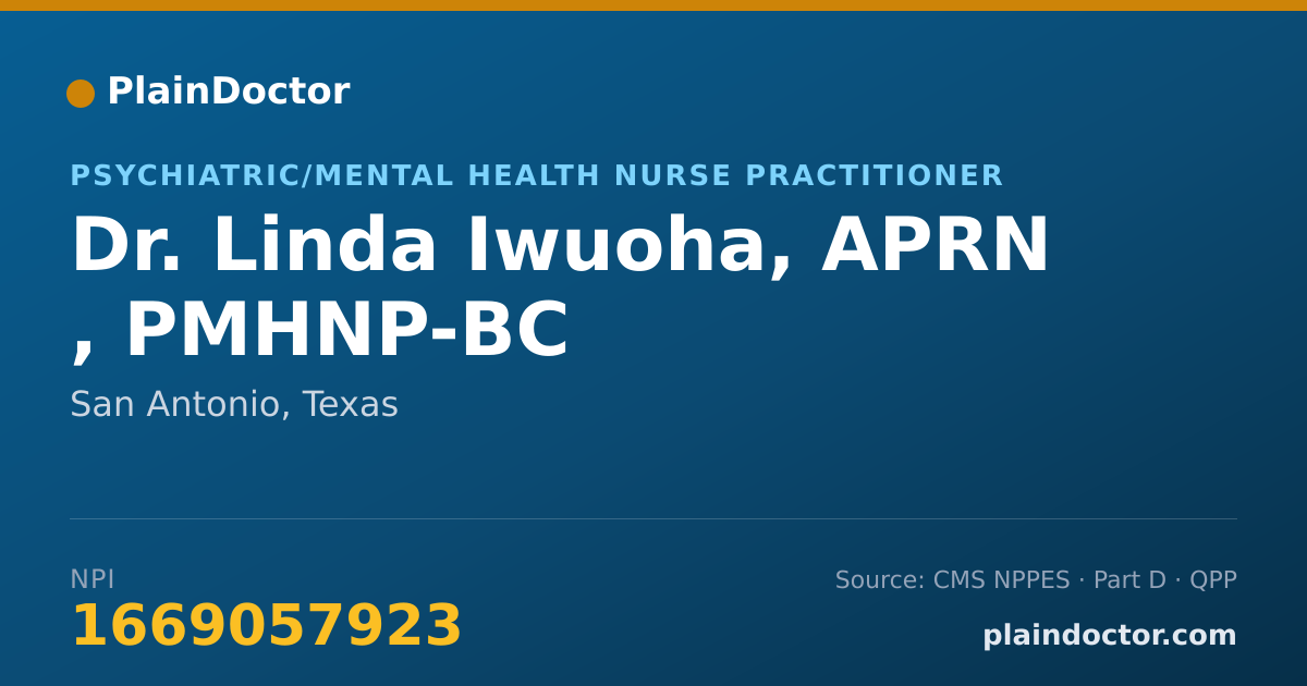 Shareable card for Linda Iwuoha, APRN , PMHNP-BC - Psychiatric/Mental Health Nurse Practitioner, San Antonio, TX