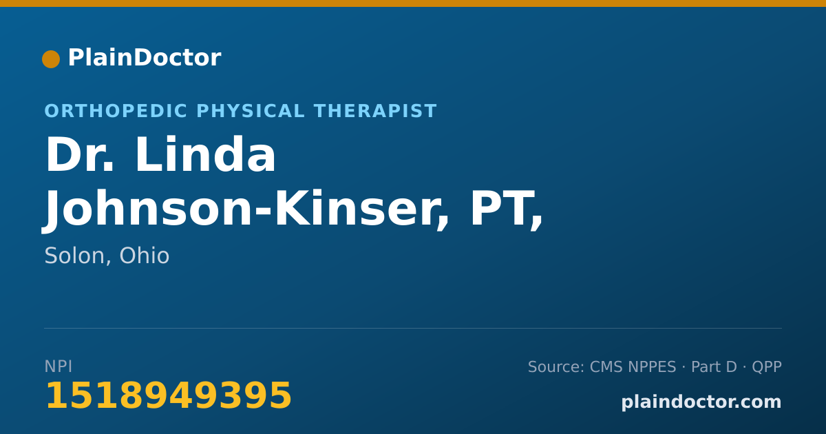 Shareable card for Linda Johnson-Kinser, PT, MDT, CERT, ATRIC - Orthopedic Physical Therapist, Solon, OH