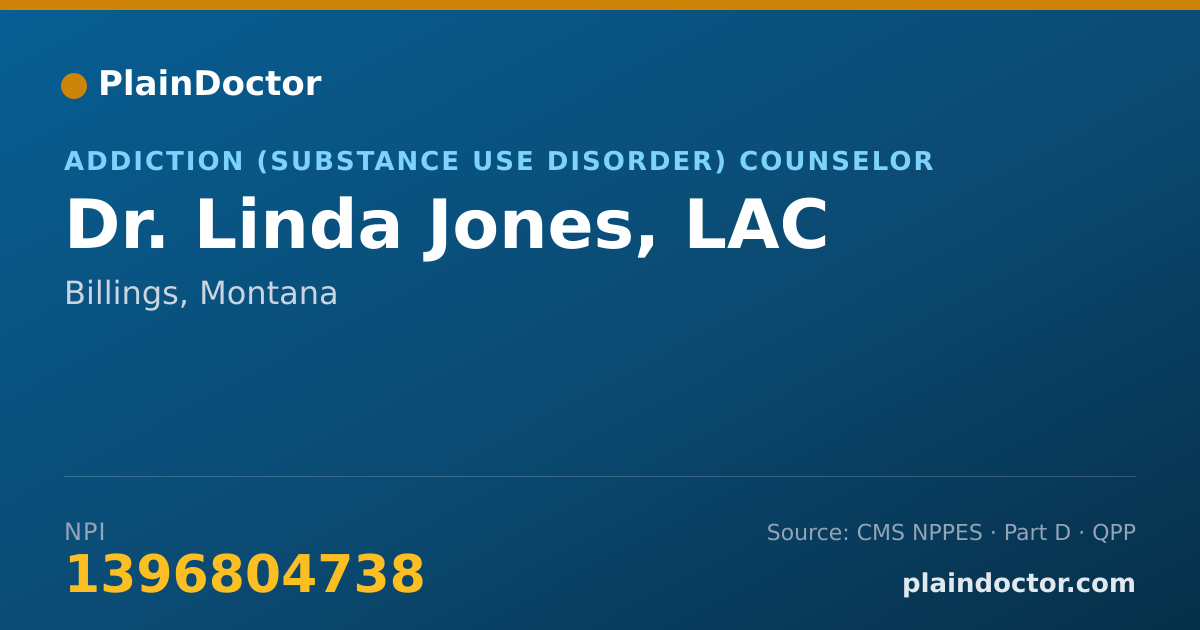Shareable card for Linda Jones, LAC - Addiction (Substance Use Disorder) Counselor, Billings, MT