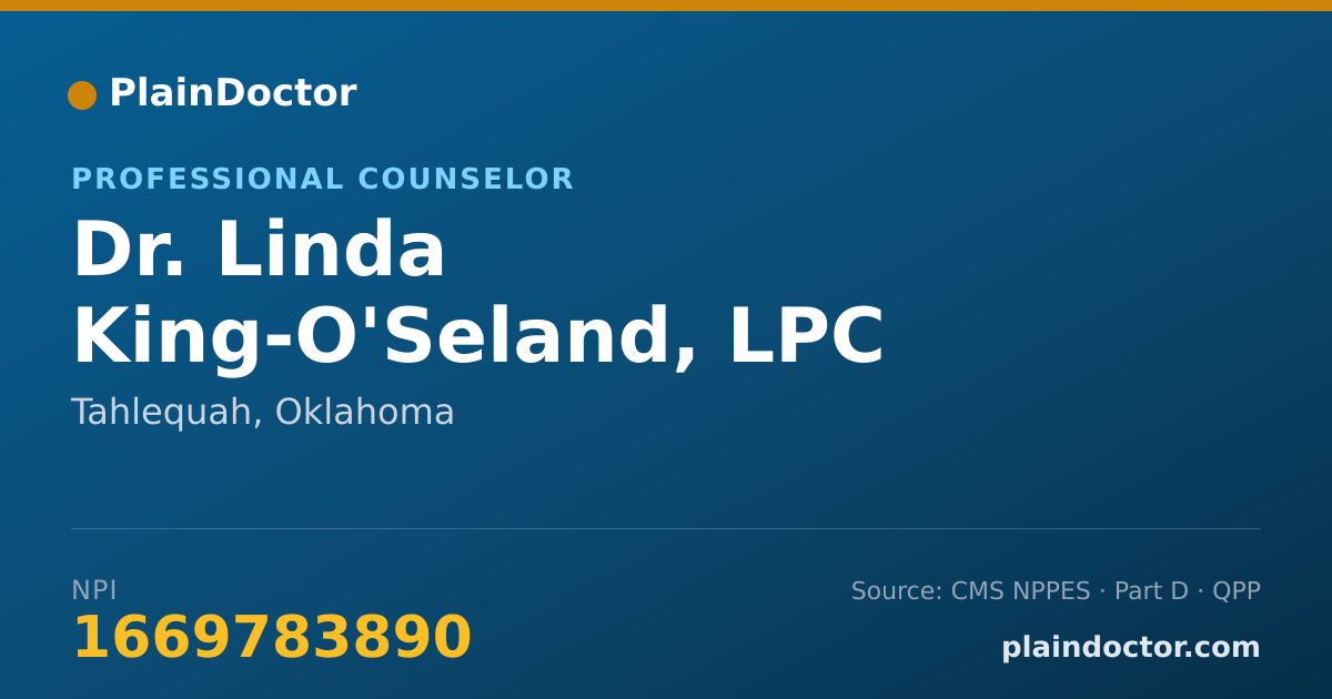 Shareable card for Linda King-O'Seland, LPC - Professional Counselor, Tahlequah, OK