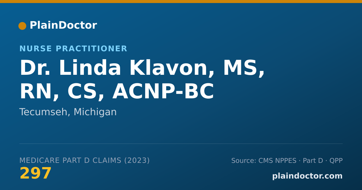 Shareable card for Linda Klavon, MS, RN, CS, ACNP-BC - Nurse Practitioner, Tecumseh, MI