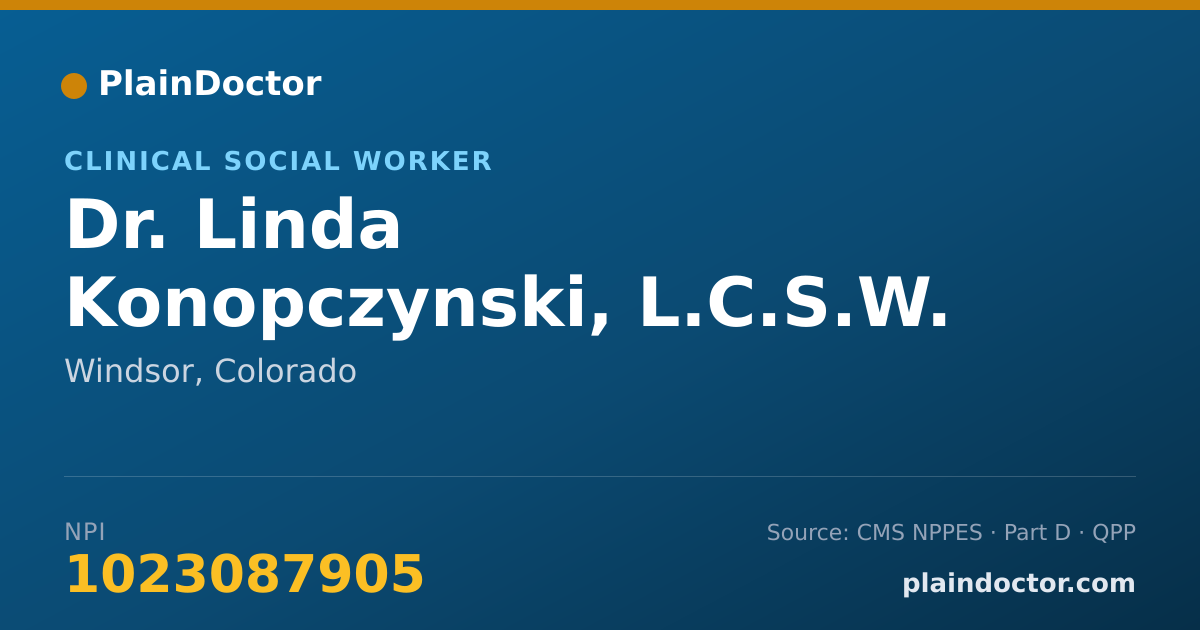 Shareable card for Linda Konopczynski, L.C.S.W. - Clinical Social Worker, Windsor, CO