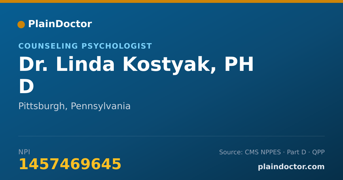 Shareable card for Linda Kostyak, PH D - Counseling Psychologist, Pittsburgh, PA