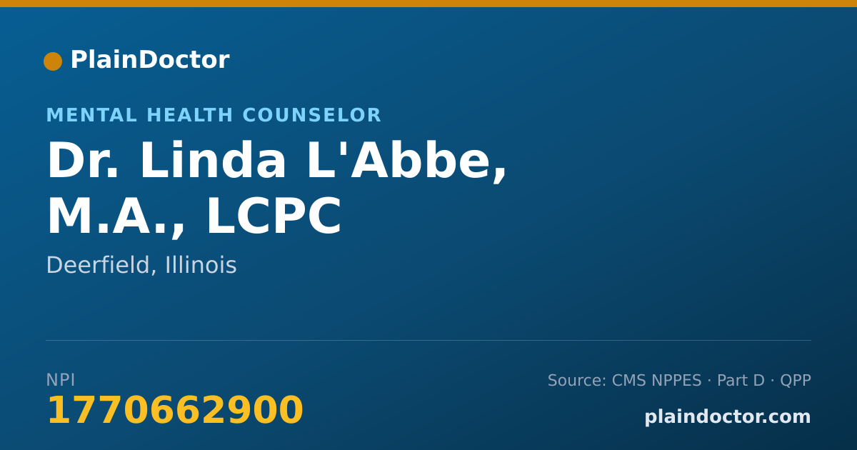 Shareable card for Linda L'Abbe, M.A., LCPC - Mental Health Counselor, Deerfield, IL