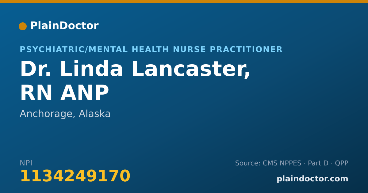 Shareable card for Linda Lancaster, RN ANP - Psychiatric/Mental Health Nurse Practitioner, Anchorage, AK