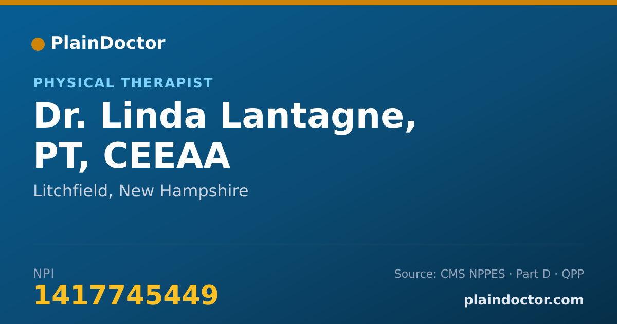 Shareable card for Linda Lantagne, PT, CEEAA - Physical Therapist, Litchfield, NH